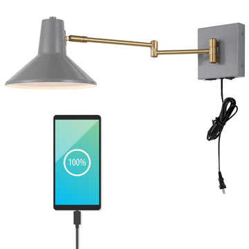 Hygge 16" Swing Arm Modern Midcentury Iron USB Charging Port LED Sconce - JONATHAN Y